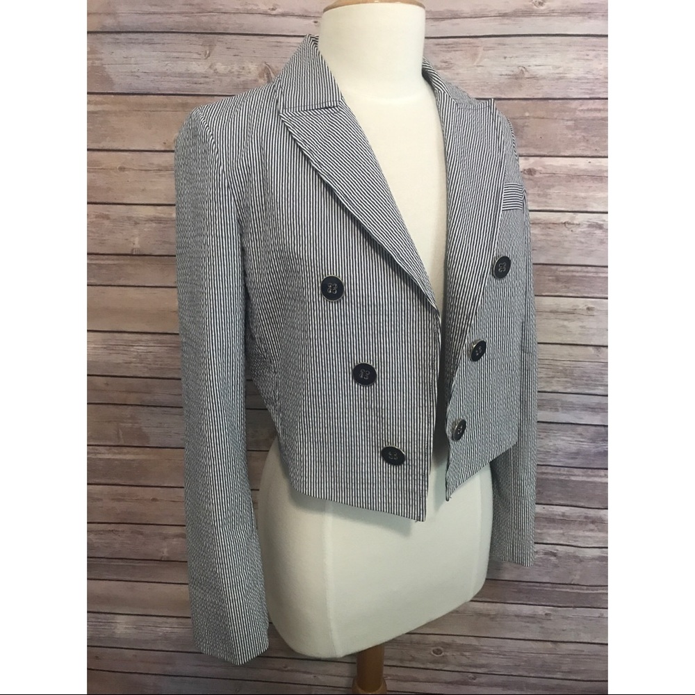 Tibi seersucker striped blue white blazer jacket